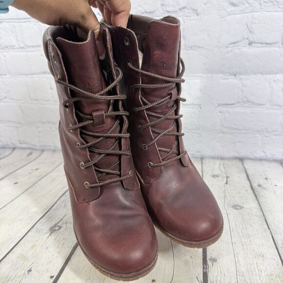 Timberland Tillston 6 Booties Women Size 9 Brown High Heel Block Steampunk Boots - Picture 10 of 16